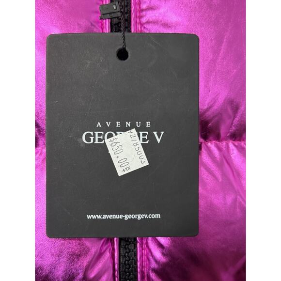 NEW Avenue George V Paris Puffer Jacket Hooded Fur Rhinestone Pink LARGE $650 - Picture 4 of 9